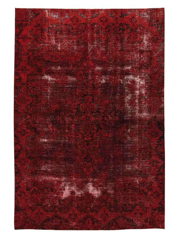 Tappeto contemporaneo vintage rosso con motivo decorativo tradizionale e medaglione centrale a fiori