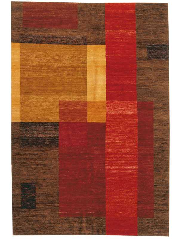 tappeto moderno dal nepal patchwork oro e rosso