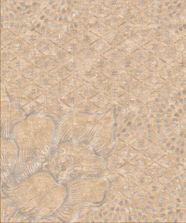 Tappeto contemporaneo Arazi Collection linea Flower crema con motivo decorativo a fiori e disegni geometrici stilizzati argento