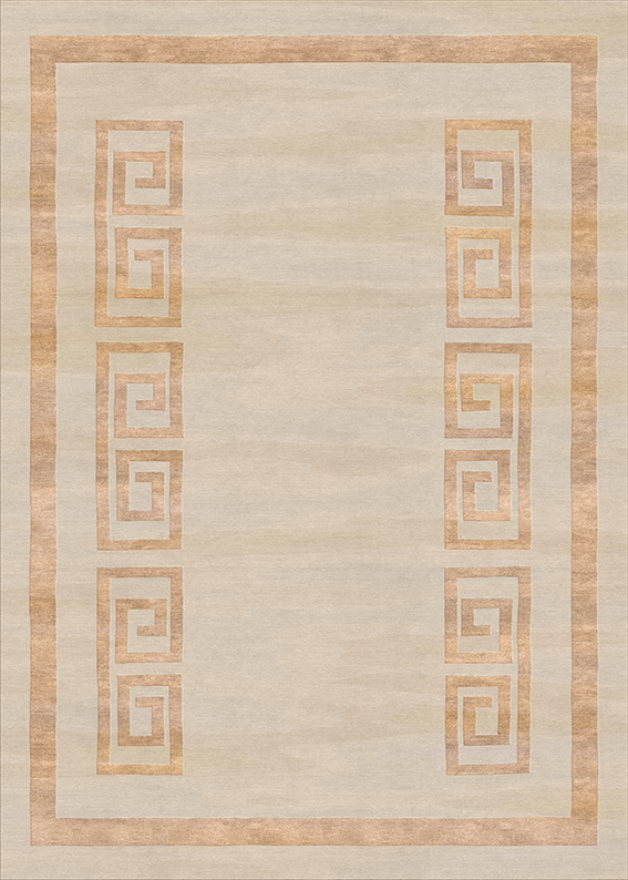 Tappeto contemporaneo Artorient della collezione Atzeca Arazi Home, beige con decorazione etnica a greche oro