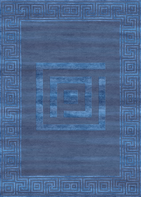 Tappeto contemporaneo Artorient della collezione Atzeca Arazi Home, blu con decorazione etnica a greche blu