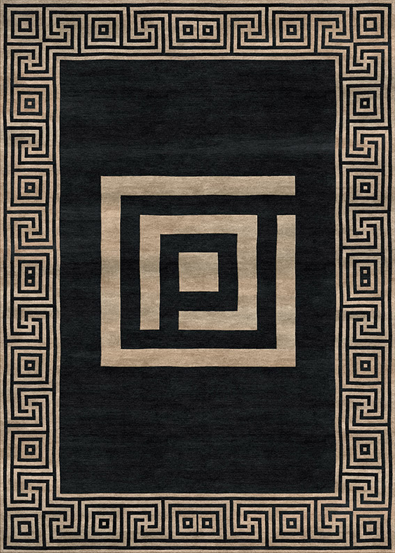 Tappeto contemporaneo Artorient della collezione Atzeca Arazi Home, nero con decorazione etnica a greche beige