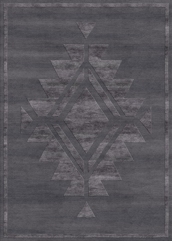 Tappeto contemporaneo Artorient della collezione Atzeca Arazi Home, grigio con decorazione etnica pi&ugrave; chiara