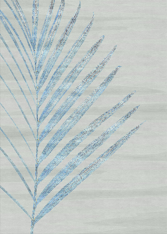 Tappeto contemporaneo Artorient della collezione Leaves Arazi Home, grigio con foglia azzurra