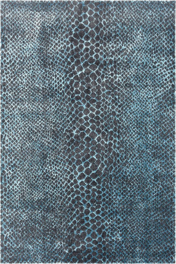 Tappeto contemporaneo Oxid con sfumature nero e azzurro "effetto animalier" della collezione Artorient Arazi Home