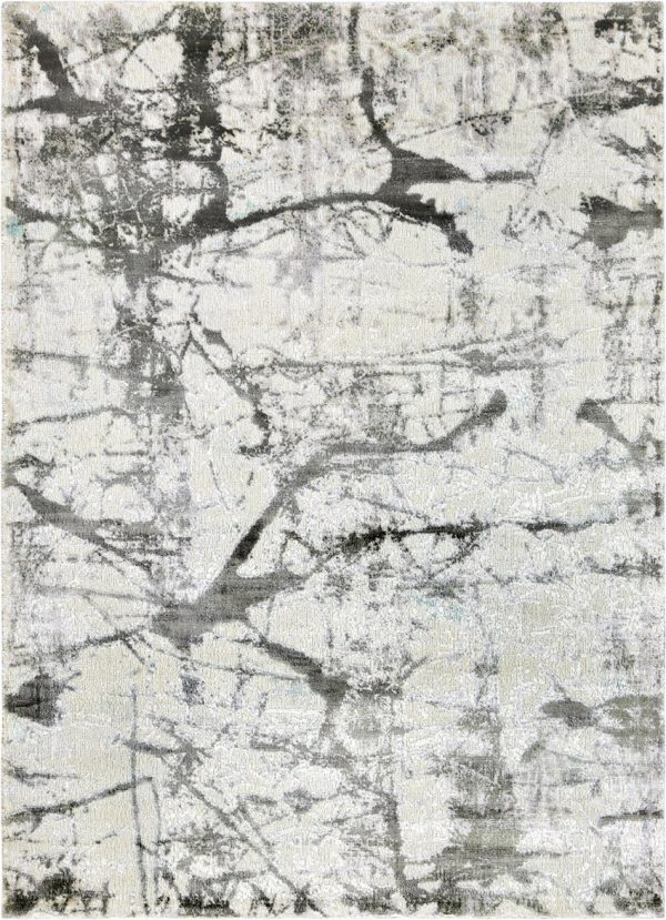 Tappeto contemporaneo Oxid con sfumature argento e nere "effetto lampo" della collezione Artorient Arazi Home
