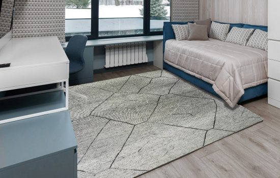 tappeto contemporaneo grigio in camera da letto moderna minimalista