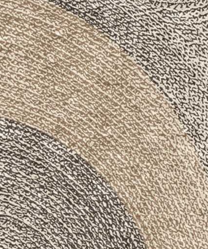 Tappeto contemporaneo Arazi Collection linea Nature marrone chiaro e bianco con decorazione a cerchi nera e bianca ottimo per lo stile japandi