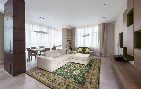 tappeto decorativo floreale in soggiorno contemporaneo