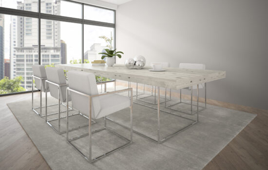 Interior of modern design loft with big table 3D rendering